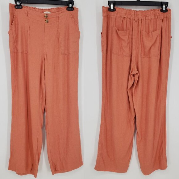 Mason & Belle Linen Blend Wide Leg Pants XL Women's Pull on Orange - Picture 1 of 6